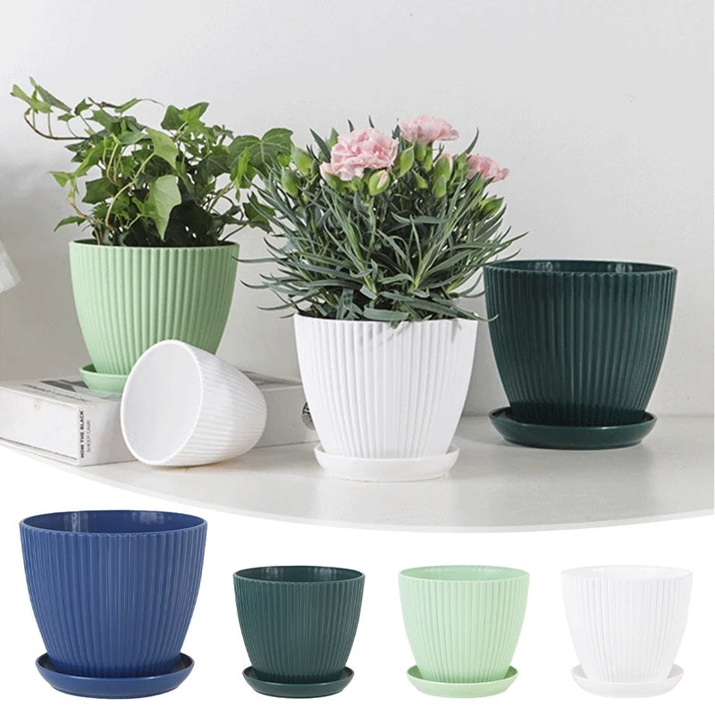 Plastic Planter Flower Pots with Tray Thickened Double Layer Flower Pot Indoor Succulent Potted Desktop Decoration