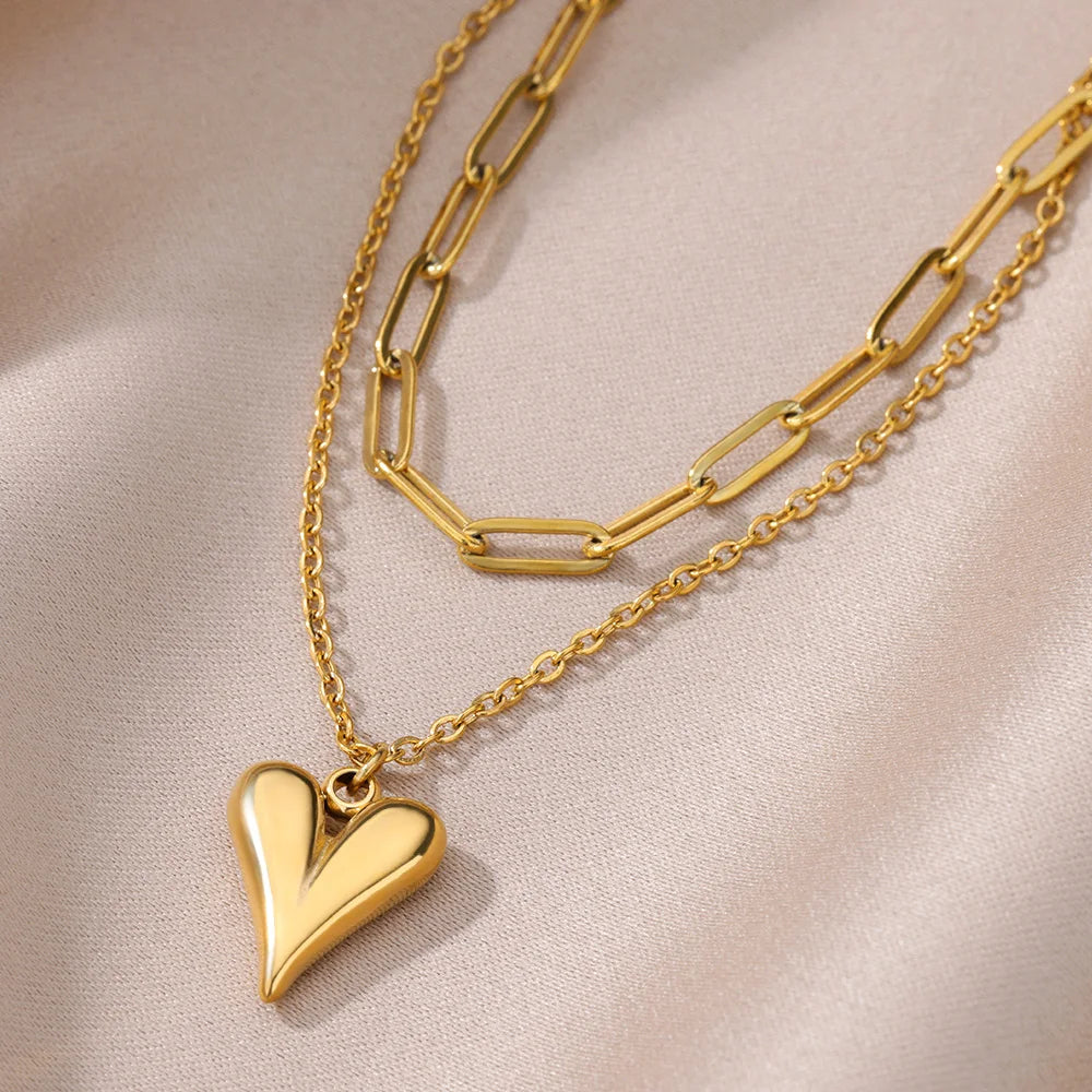 Heart Pendant Necklace for Women Girls 316L Stainless Steel Choker Necklaces Aesthetic Handmade Jewelry Accessories Free Gifts