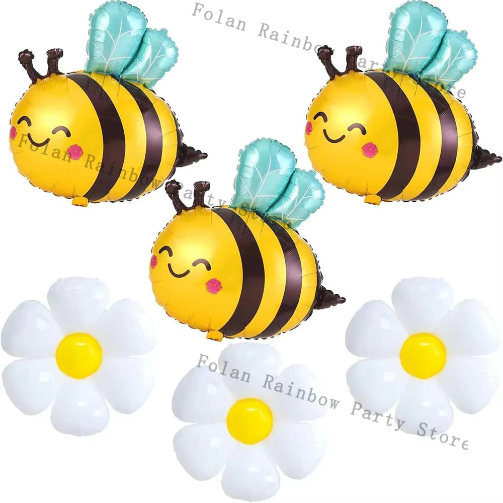 Bee Balloon and Daisy Flower Balloon Garland kit Aluminum Foil Baloon Pink Yellow Ballon for Bee Theme Birthday Party Decoration