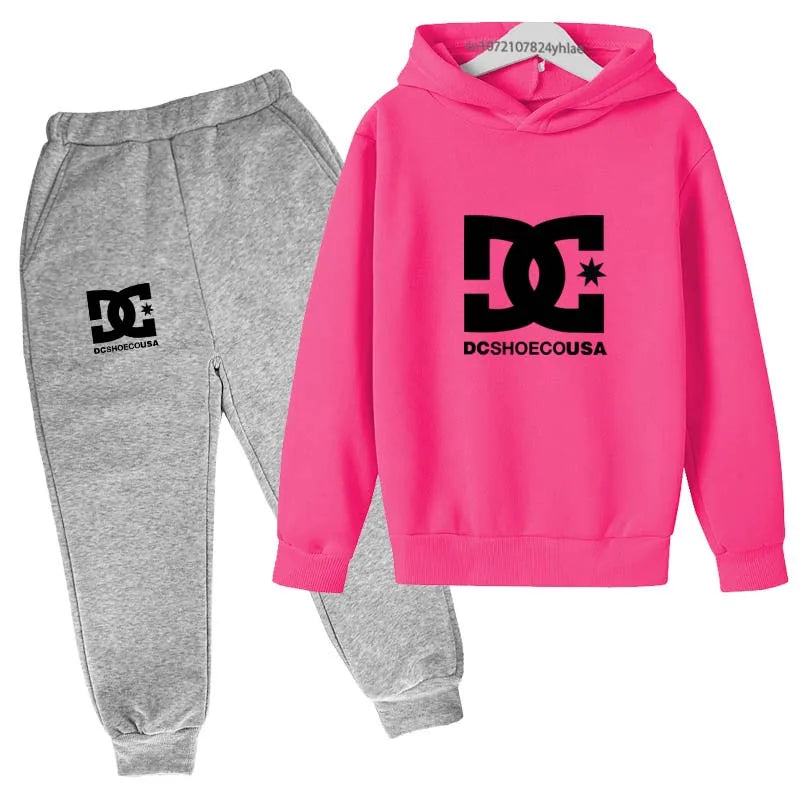 Kids Spring Autumn Casual Simple Print 2pcs Hoodie+Pants Tracksuits Trend Outfits Clothes Sets For 2-13 Years Boys And Girls