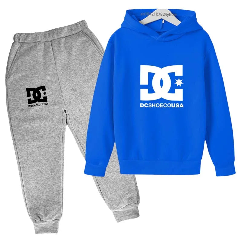 Kids Spring Autumn Casual Simple Print 2pcs Hoodie+Pants Tracksuits Trend Outfits Clothes Sets For 2-13 Years Boys And Girls