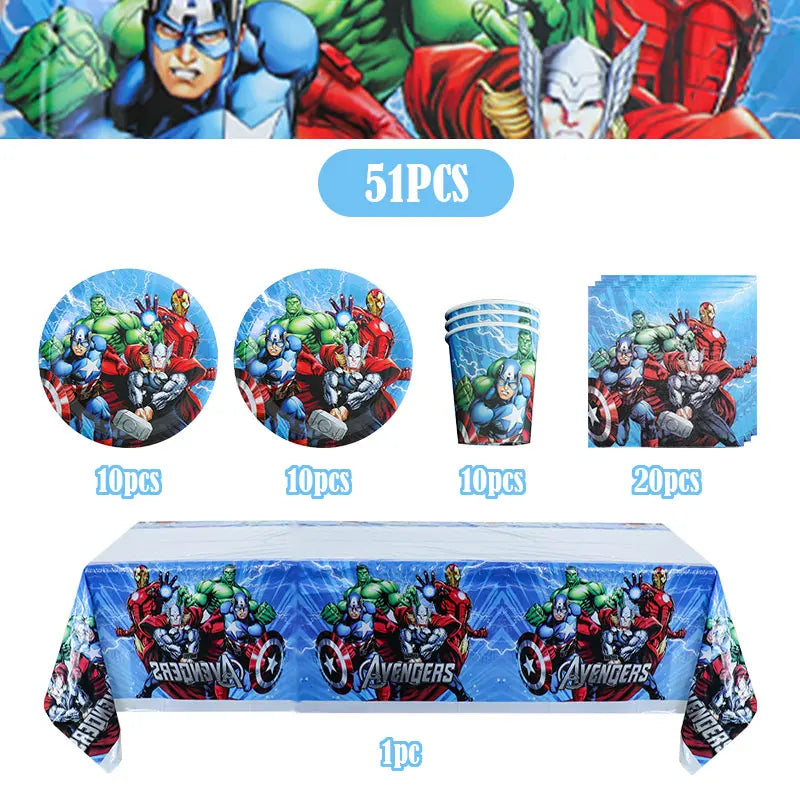 Happy Marvel Theme Avengers Birthday Decoration Set Cups Plates Tablecloth Masks Superhero Balloons Party Supplies Favors Gifts