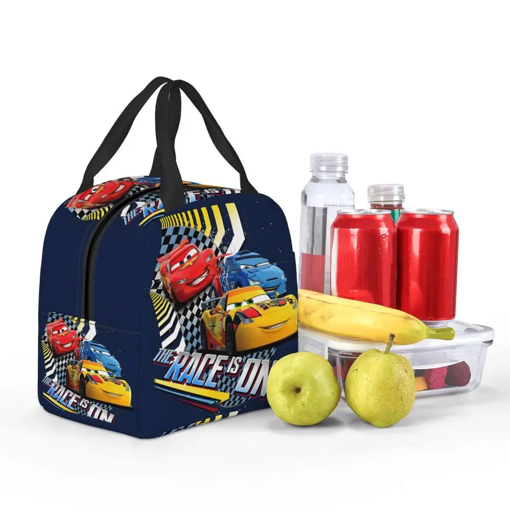 Custom Car 95 Lightning Mcqueen Insulated Lunch Bag for Women Resuable Racing Car Thermal Cooler Bento Box Office Picnic Travel