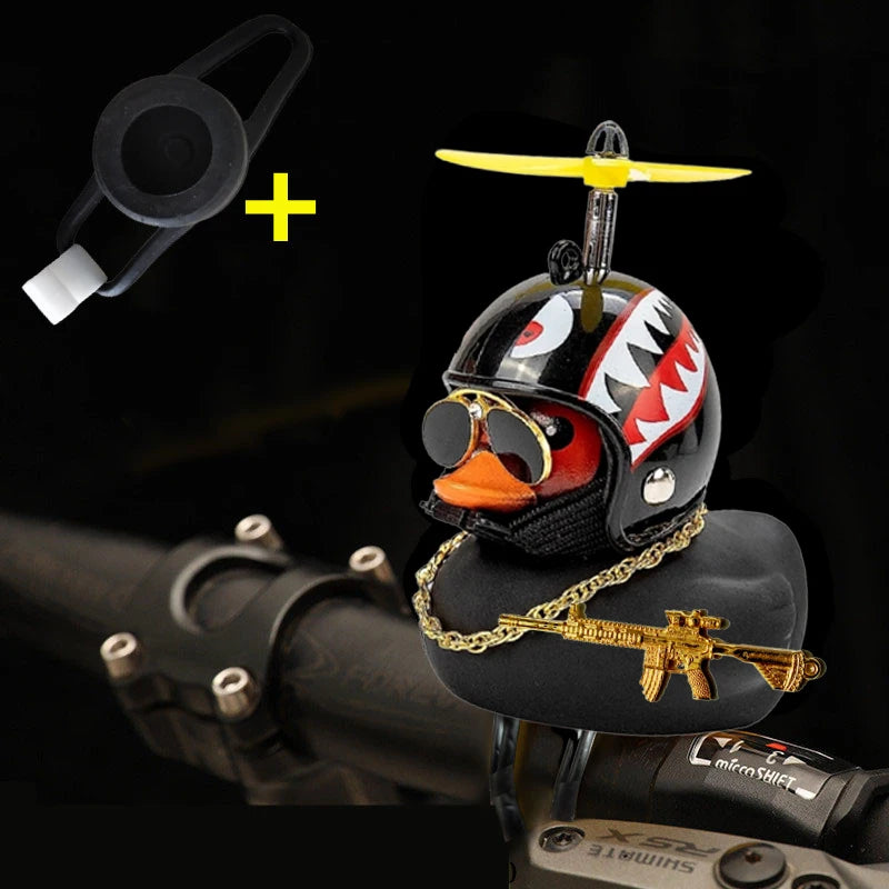 Car Cute Little Yellow Duck With Helmet Propeller Wind-breaking Wave-breaking With Toy Gun Duck Bike Motorcycle Auto Accessories