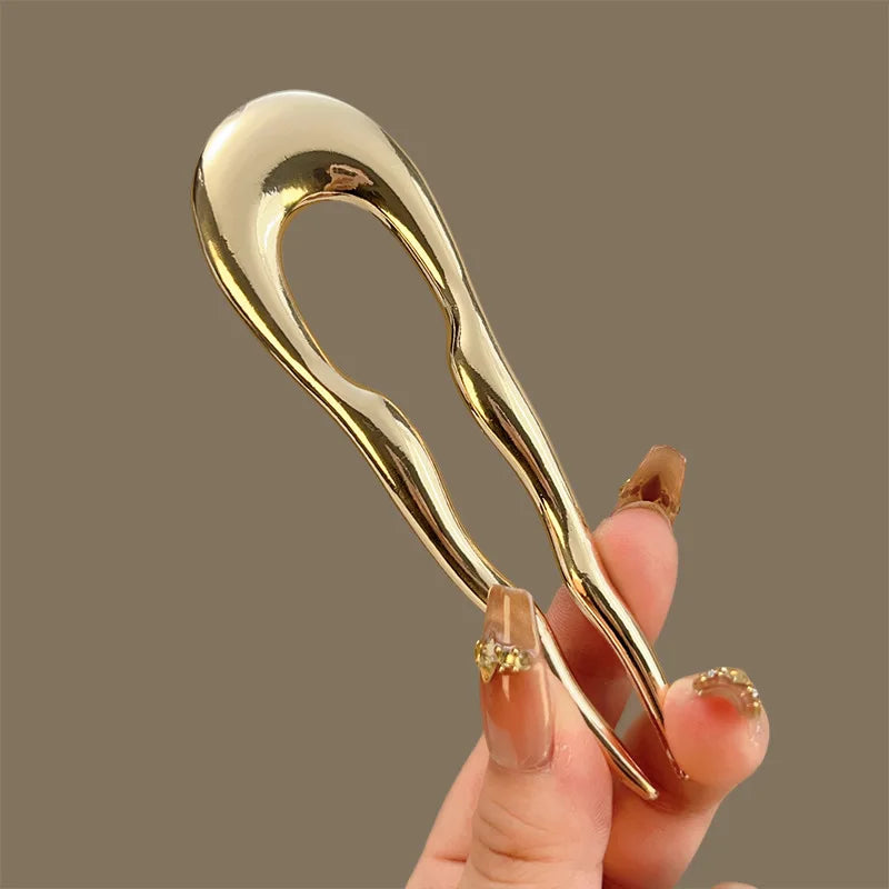 Vintage Metal U-Shaped Hair Fork Fashion Geometric Irregular Alloy Hairpin Clips Headwear Women Girls Simple Hair Sticks Gifts