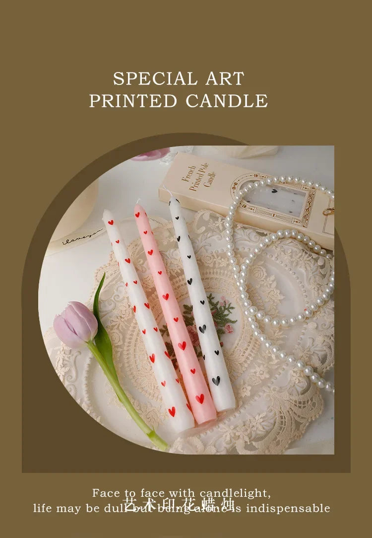 Romantic 2PCS 25CM Long Pole Printed Candles - Wholesale Smokeless Column Wax, for Wedding, Valentine's Day & Banquet