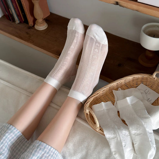 Women's White Ankle Socks 1/5 Pairs Breathable Summer Fashionable Thin Low Tube Silk Socks for Comfortable Wear