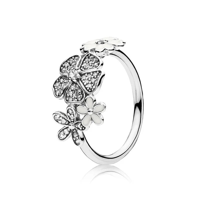 New White Series Original 925 Sterling Silver Women Finger Rings for Women Silver Daisy Mom heart Zirconia Stone Luxury Jewelry