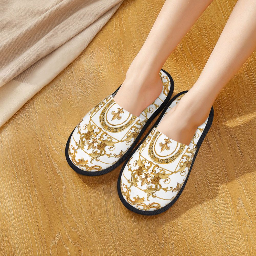 Custom Vintage Baroque Prints Greek Ornament Golden Meander Meandros Soft Scuff Memory Foam Slippers Women Hotel House Shoes