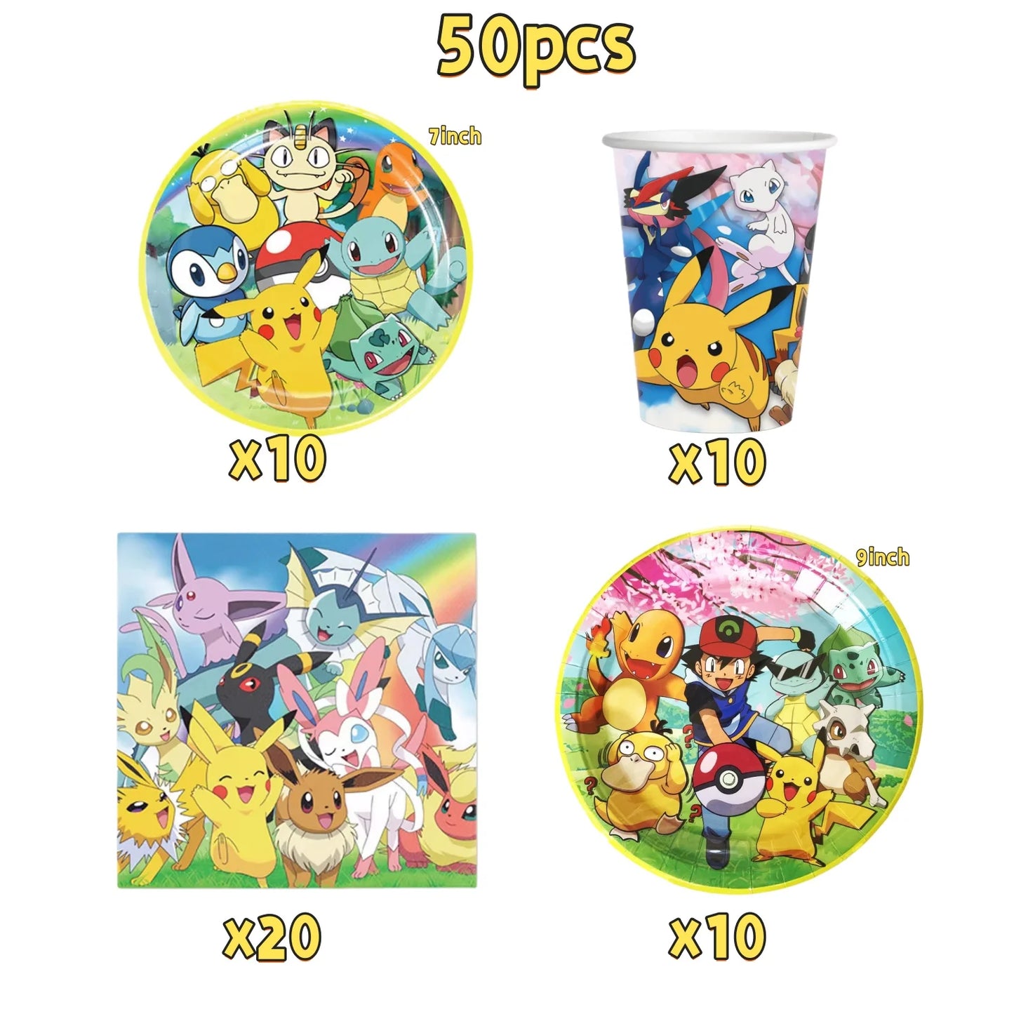 Pokemons Party Birthday Decoration Happy Pikachu Theme Tableware Cups Plates Balloons Banner Supplies Kids Favors Baby Shower