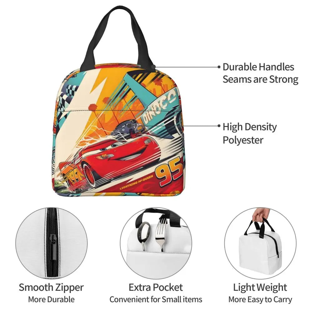 Custom Car 95 Lightning Mcqueen Insulated Lunch Bag for Women Resuable Racing Car Thermal Cooler Bento Box Office Picnic Travel