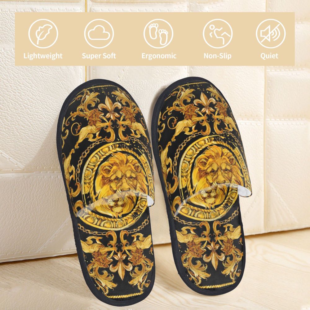 Custom Vintage Baroque Prints Greek Ornament Golden Meander Meandros Soft Scuff Memory Foam Slippers Women Hotel House Shoes