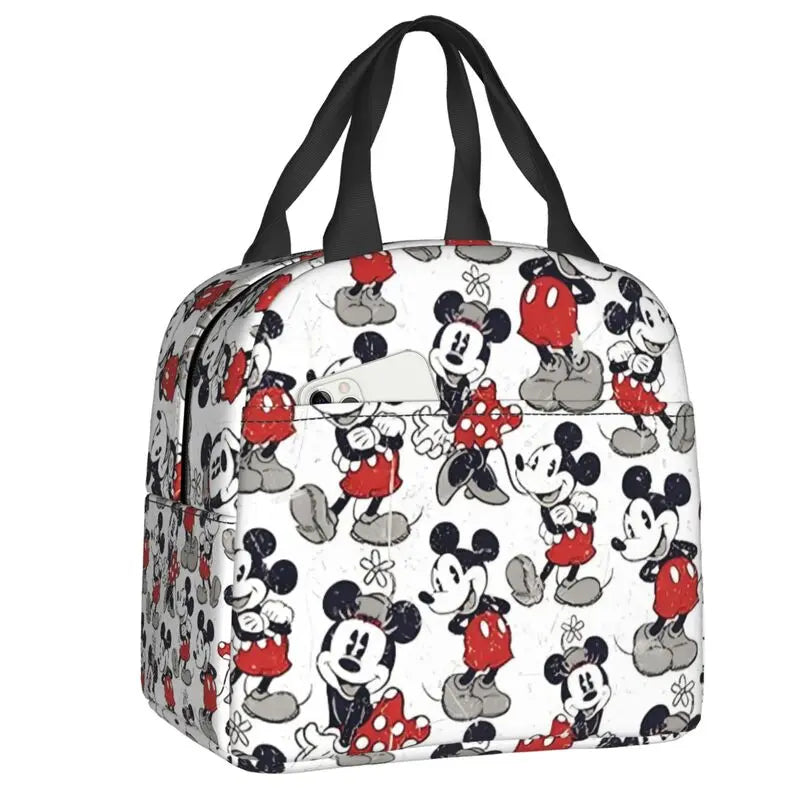 Custom Mickey Pink Minnie Mouse Lunch Bag Women Creative Design Cooler Warm Insulated Lunch Box for Kids School