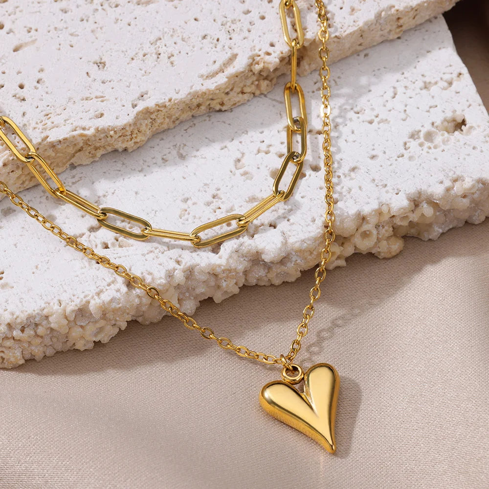 Heart Pendant Necklace for Women Girls 316L Stainless Steel Choker Necklaces Aesthetic Handmade Jewelry Accessories Free Gifts