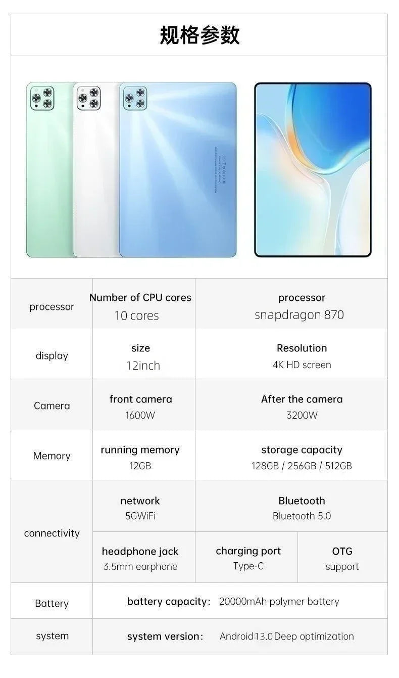 2025 New Original Global Edition Tablet Android 14 iPad Air Pro 22GB+2TB Snapdragon 888 Tablet 5G Dual SlM Card WIFI HD 4K MiTab