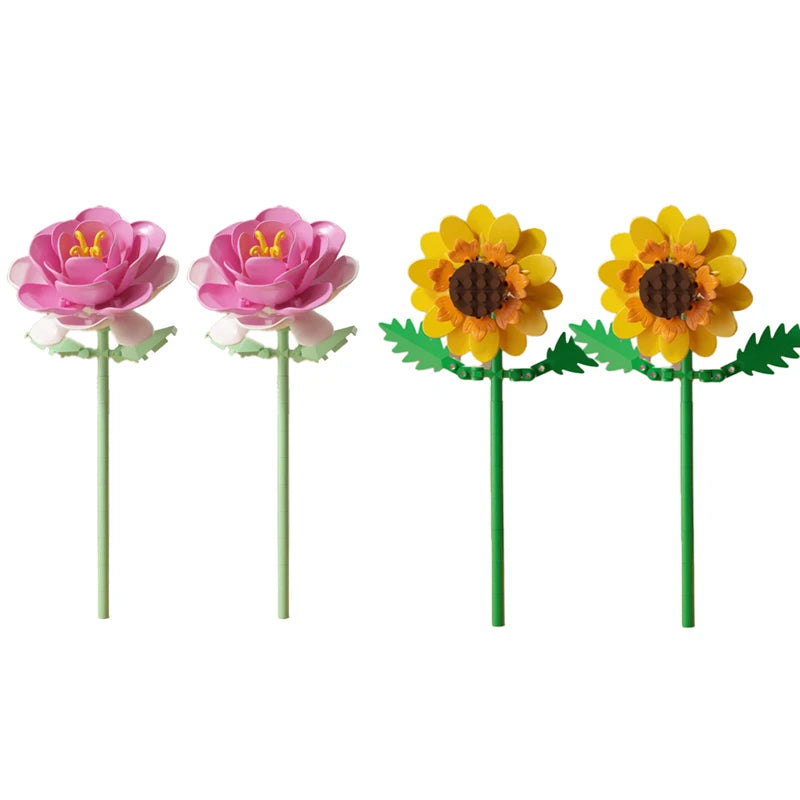 Simulation Flowers Micro Building Blocks Assembly Rose/Sunflower/Tulip/Orchid Eternal Bouquet Home Decor Bricks Toys Girl Gifts
