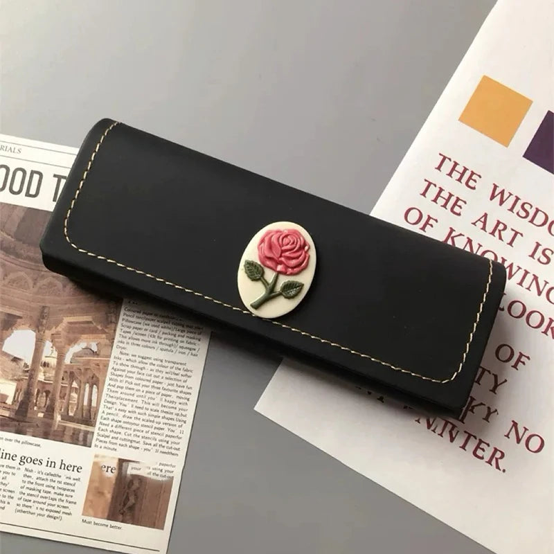 Vintage Fashion Rose Pattern Glasses Case Sunglasses Eyewear Storage Box Unisex Anti-Pressure PU Leather Eyeglasses Bag