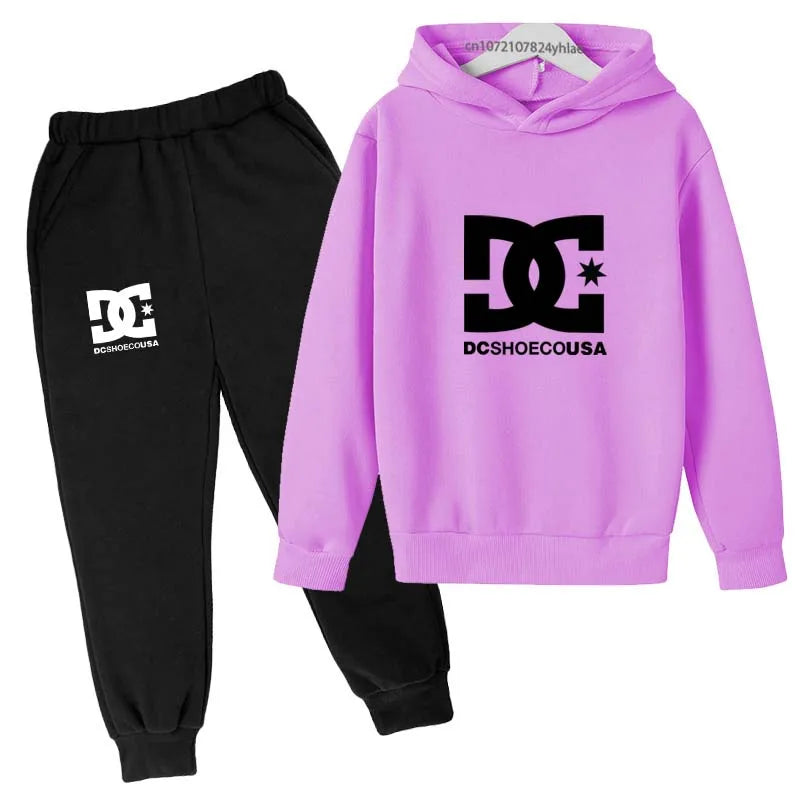 Kids Spring Autumn Casual Simple Print 2pcs Hoodie+Pants Tracksuits Trend Outfits Clothes Sets For 2-13 Years Boys And Girls