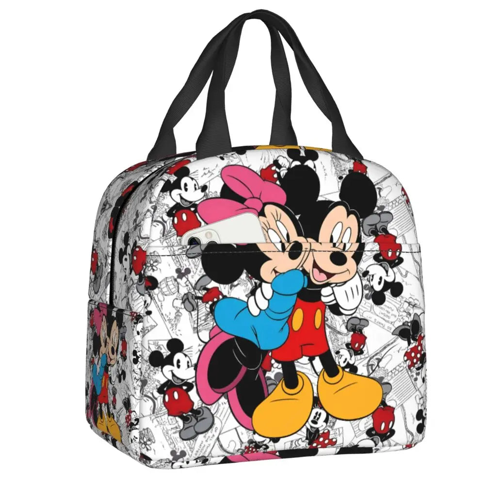 Custom Mickey Pink Minnie Mouse Lunch Bag Women Creative Design Cooler Warm Insulated Lunch Box for Kids School