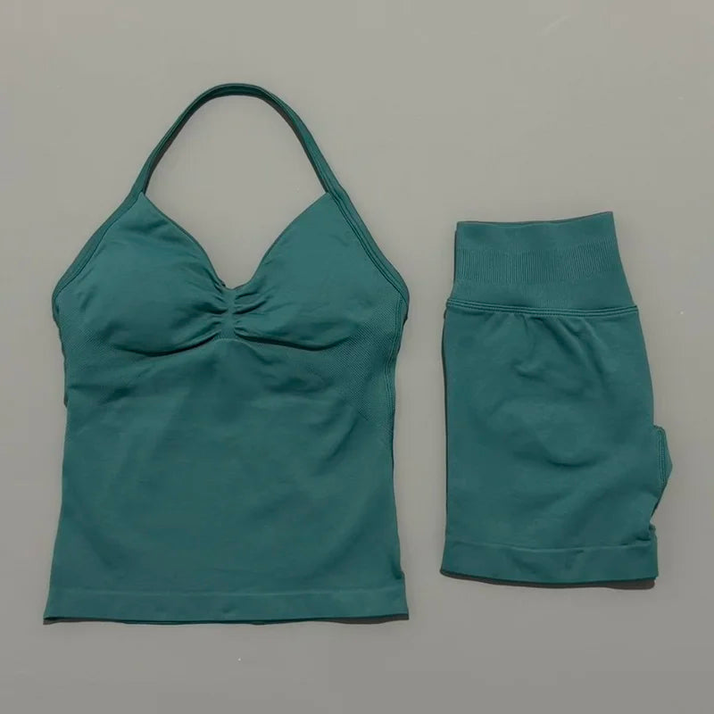 2 Pieces Sports Set Women Backless Tank Yoga Tops High Waist