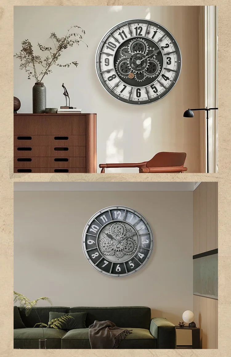 46cm Tianji Star Retro Rotating Gear Wall Clock Home Decorative Wall Clock Stylish Silent Scanning Movement Quartz Wall Clocks