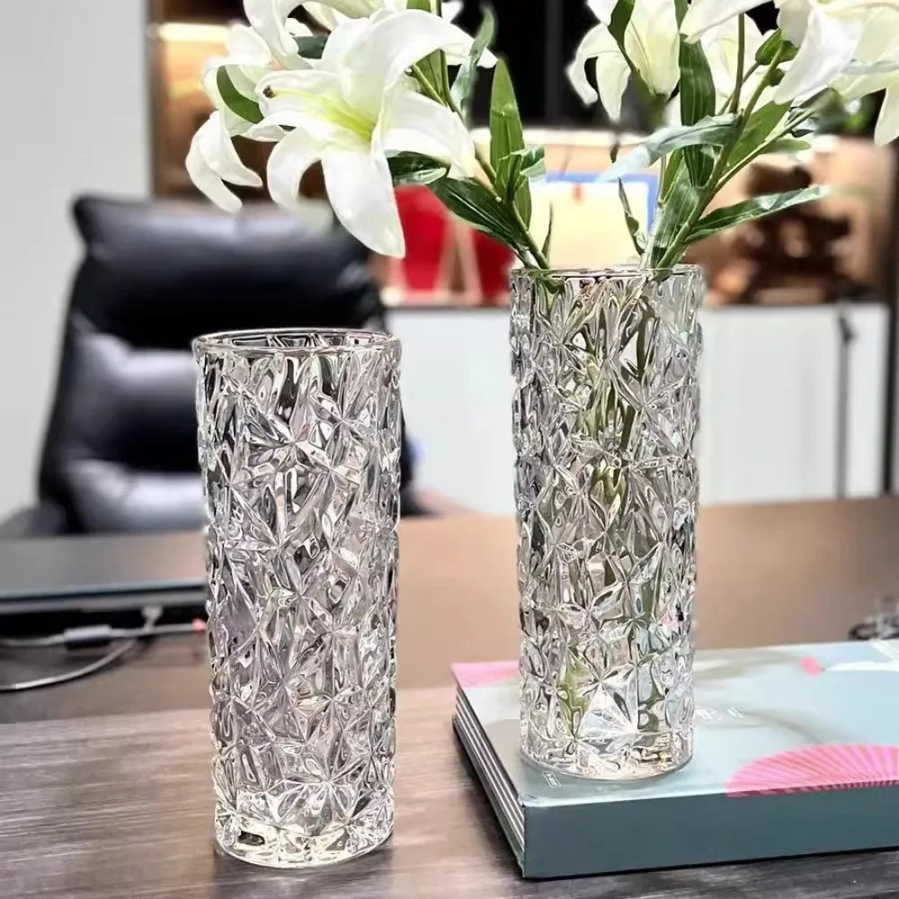 Transparent Hydroponic Glass Vase Glacier Pattern Elegant Home Decor Vase Modern Living Room Flower Arrangements Decor