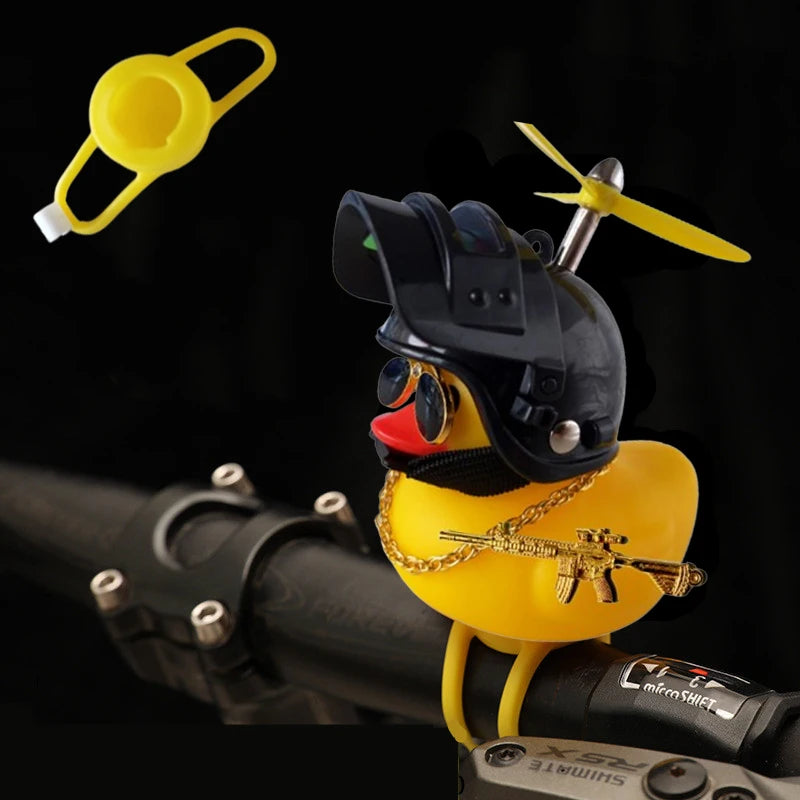 Car Cute Little Yellow Duck With Helmet Propeller Wind-breaking Wave-breaking With Toy Gun Duck Bike Motorcycle Auto Accessories