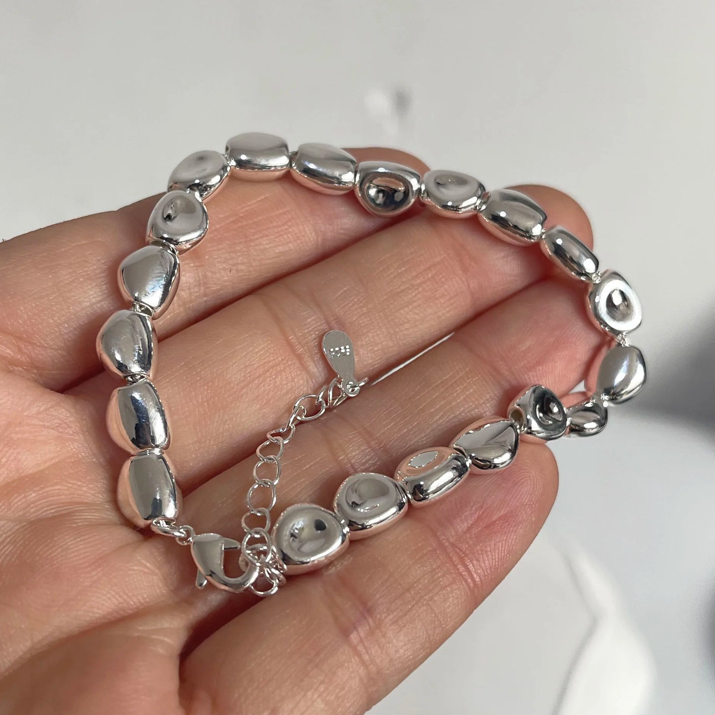 100% Solid 925 Sterling Silver Metal Bracelet for Women Handmade Simple Stone Bracelet Birthday Gift Party