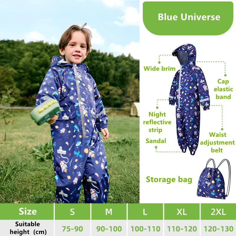 Camouflage Print Kids Raincoat With Visor Hood Reflective Strips Waterproof Toddler Cute Animal Outdoor Travel Coverall Raincoat