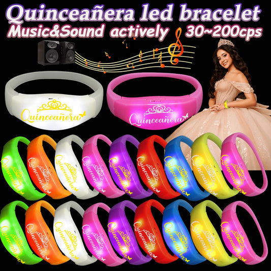 30-200Pcs Quinceanera Music & Sound Activated LED Bracelet Glow Recuerdos Para 15 Años XV Quinceañeras decorations Party Favors