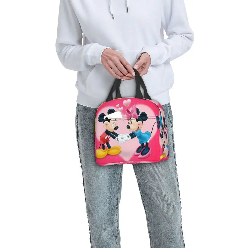 Custom Mickey Pink Minnie Mouse Lunch Bag Women Creative Design Cooler Warm Insulated Lunch Box for Kids School