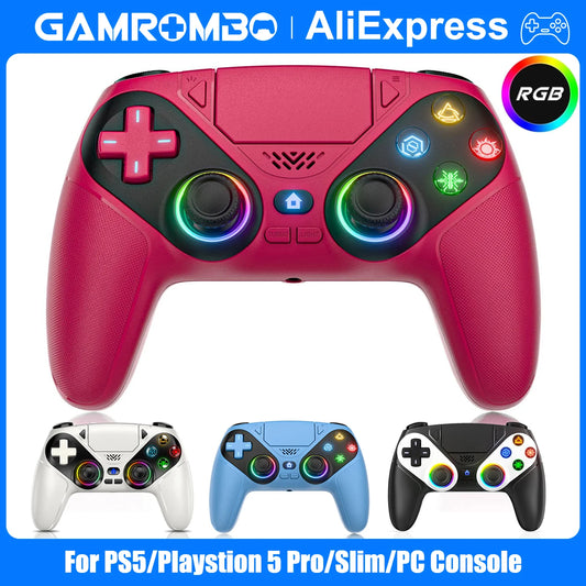 GAMROMBO Wireless Controller for PS5/Playstion 5 Pro/Slim/PC Console W/ RGB Dual Vibration Marco/Turbo Function 3.5mm Audio Jack
