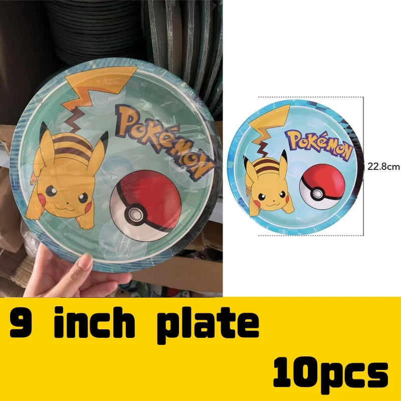 Decoration Pokemon Birthday Party Hats Pikachu Disposable Tableware Tablecloth Cup Plate Napkin Baby Shower Party Favors Pokemon