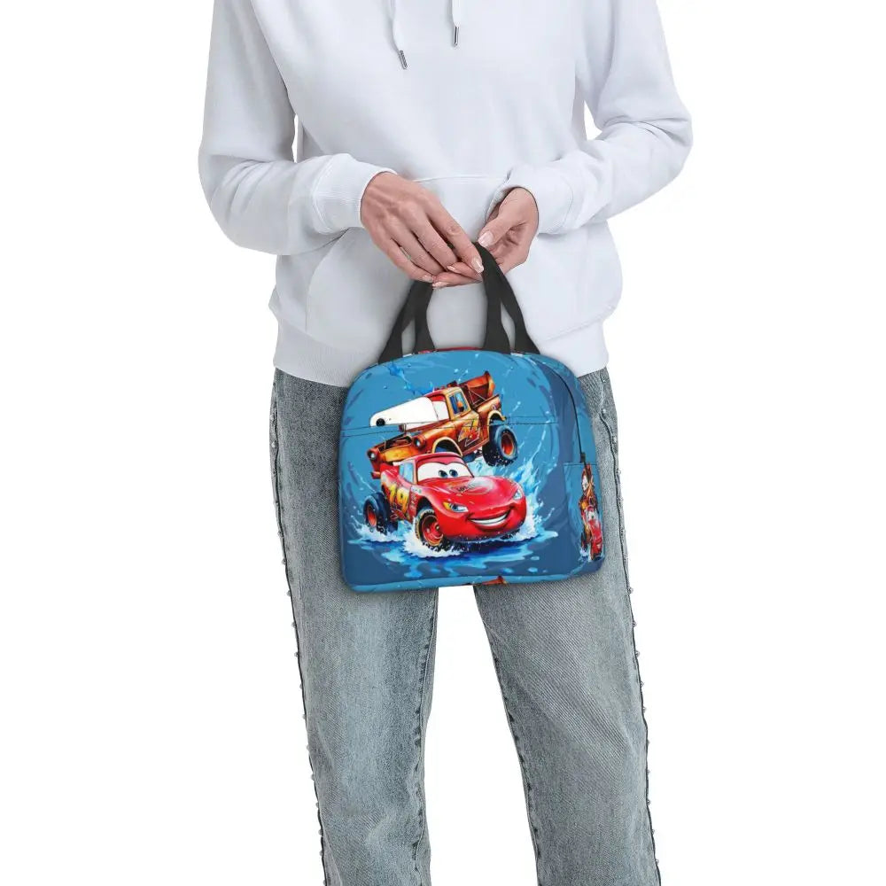Custom Car 95 Lightning Mcqueen Insulated Lunch Bag for Women Resuable Racing Car Thermal Cooler Bento Box Office Picnic Travel