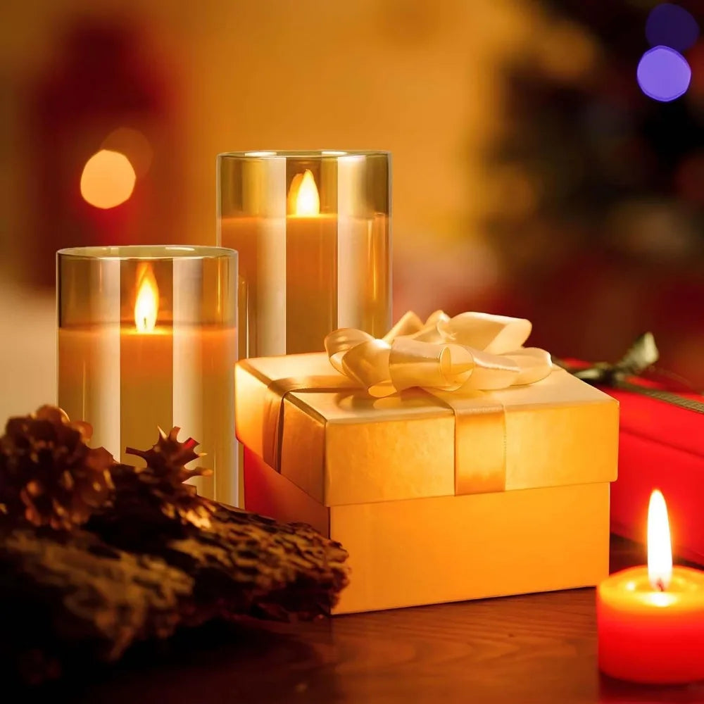3-piece set (6in\5in\4in) LED flameless electronic candle lights, flickering simulated tea candles, suitable for weddings, parti