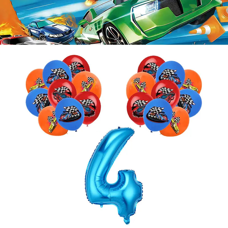 Happy Wheels Birthday Birthday Party Supplies Hot Race Car Theme Tableware Set Cups Plates Balloons Gift Bags for Kids Boys ﻿