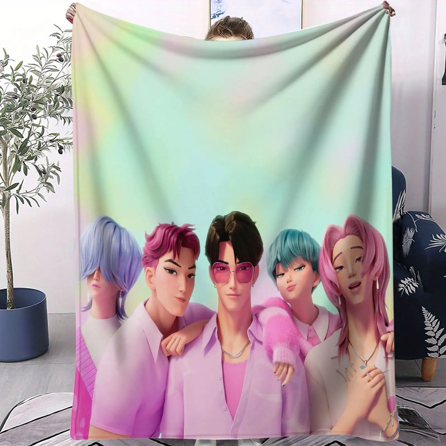 K Pop Demon Hunters Blanket Flannel Blanket Hot Anime Fan Gift Warm for Home Sofa Cover Camping Travel Multifunctional Blanket