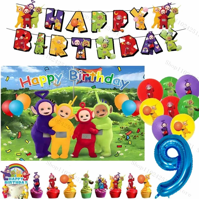 Teletubbies Birthday Party Decoration Tableware Set Paper Plates Balloons Banner Tablecloth For Kids Baby Shower Party Supplies