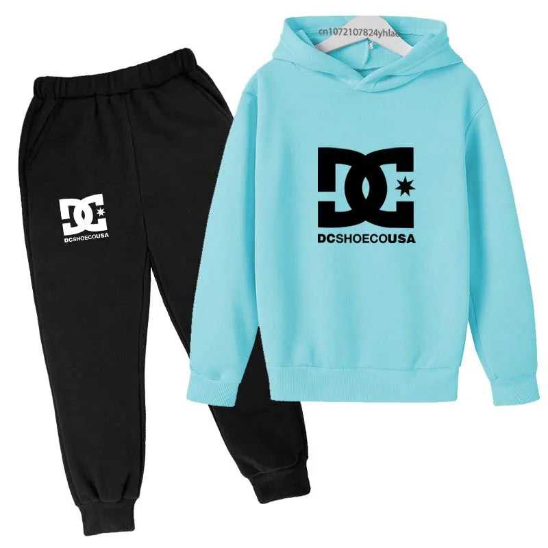 Kids Spring Autumn Casual Simple Print 2pcs Hoodie+Pants Tracksuits Trend Outfits Clothes Sets For 2-13 Years Boys And Girls