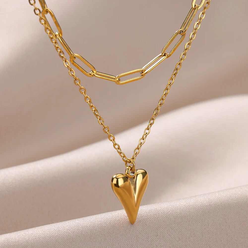 Heart Pendant Necklace for Women Girls 316L Stainless Steel Choker Necklaces Aesthetic Handmade Jewelry Accessories Free Gifts