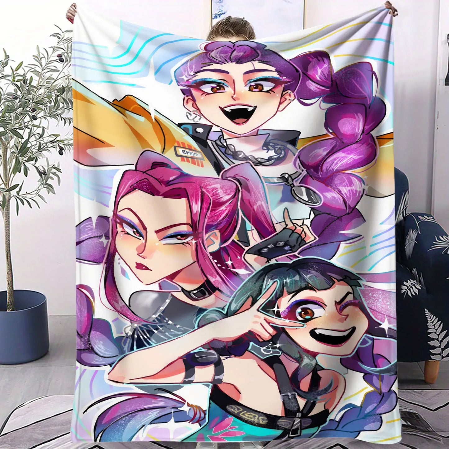 K Pop Demon Hunters Blanket Flannel Blanket Hot Anime Fan Gift Warm for Home Sofa Cover Camping Travel Multifunctional Blanket
