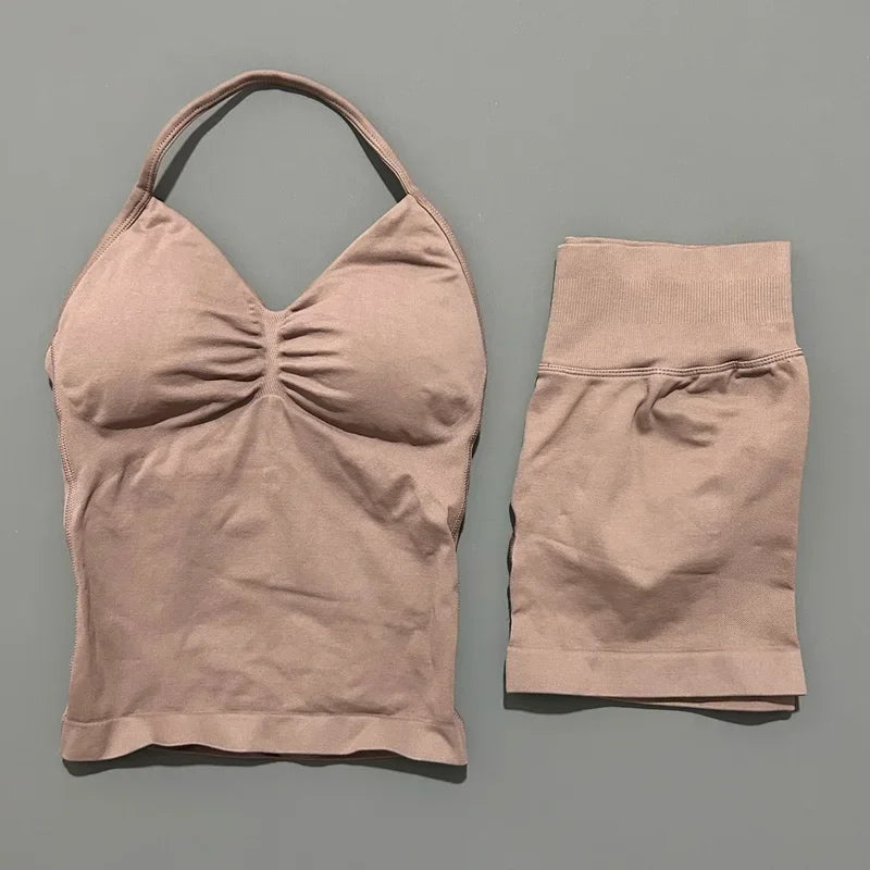 2 Pieces Sports Set Women Backless Tank Yoga Tops High Waist