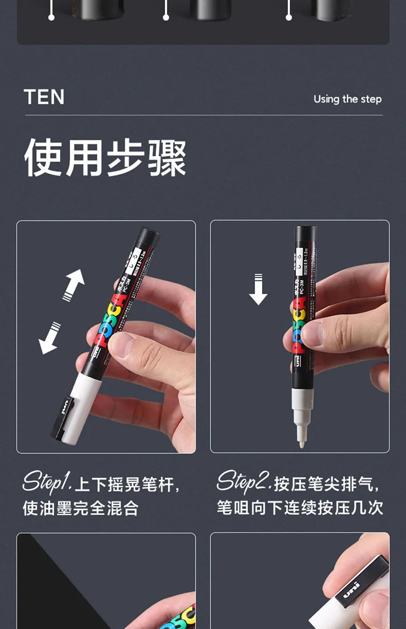 UNI Posca White Waterproof Permanent Acrylic Marker Pens Marcadores Non-fading POP Poster Pen Graffiti Advertisement Paint Pens