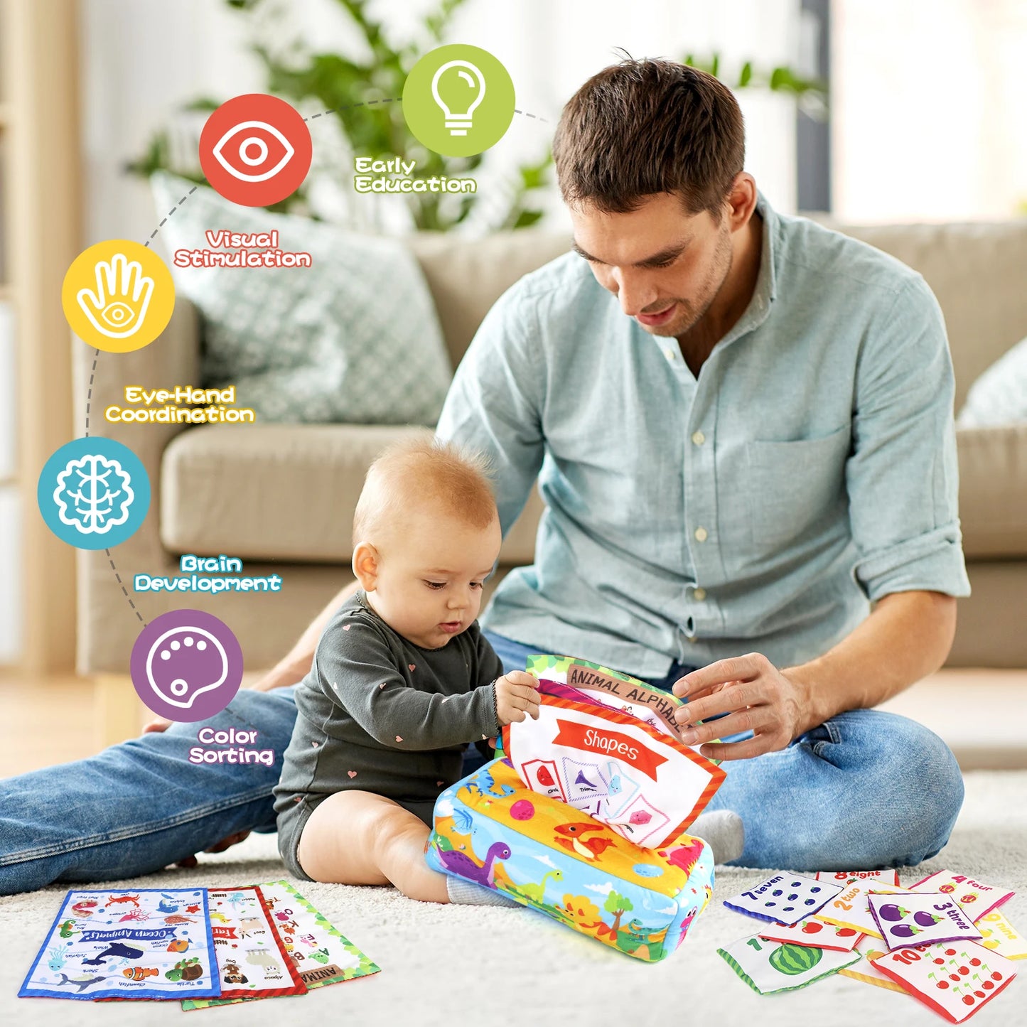 Baby Tissue Box Colorful Soft Sensory Toy For 0-18M Toddler Finger Exercise Pumping Silk Scarf Gifts Educational Montessori Toys