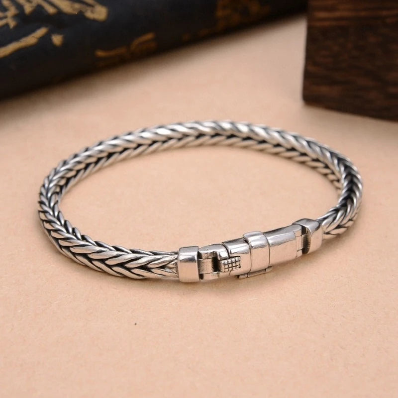 S925 Sterling Silve Twisted Bracelets For Men Hip Hop Handmade Exquisite Unique Fashion Jewelry Gift Factory Price