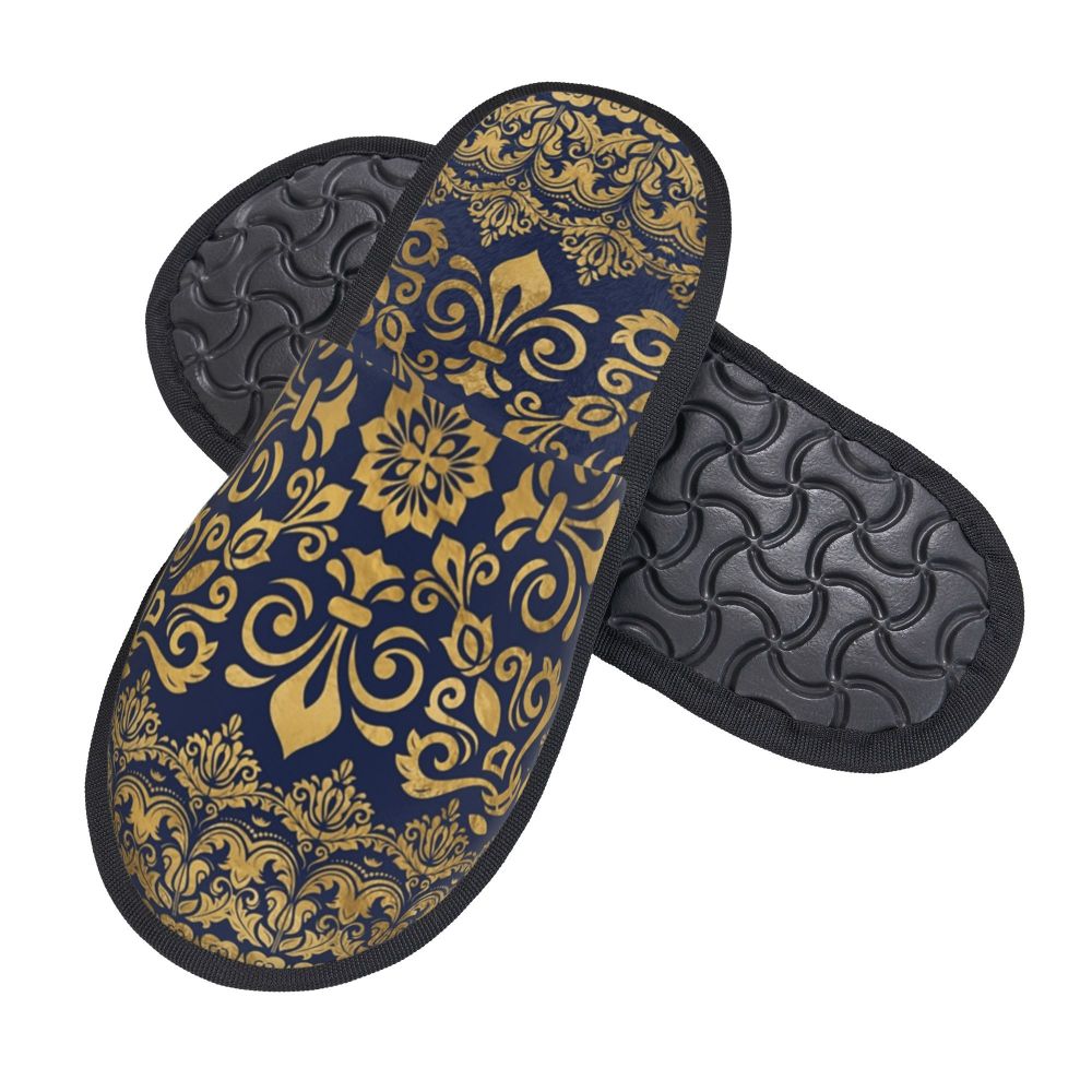 Custom Vintage Baroque Prints Greek Ornament Golden Meander Meandros Soft Scuff Memory Foam Slippers Women Hotel House Shoes