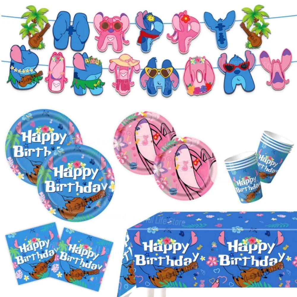 Stitch Birthday Decoration Lilo and Stitch Theme Tablecloth Paper Cup Plate Balloons Baby Shower Supplies Kids Favor