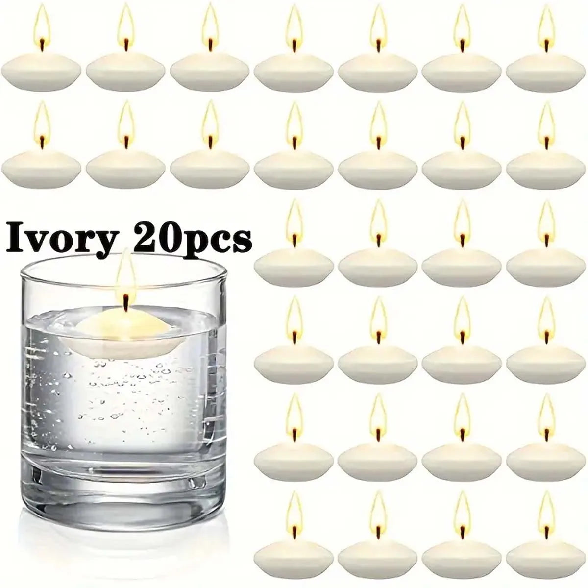 20pcs Ivory Floating Candles, Unscented Dripless, For Weddings, Christmas, Birthday Party, Cylinder Vases, And Home Decorations