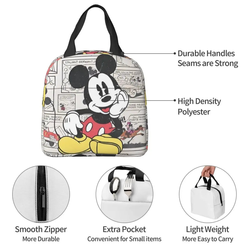 Custom Mickey Pink Minnie Mouse Lunch Bag Women Creative Design Cooler Warm Insulated Lunch Box for Kids School