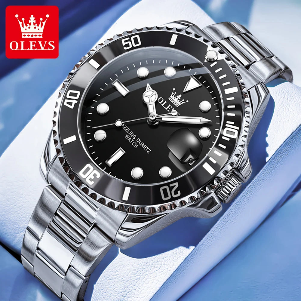 OLEVS 5885 Diving Series Men Watch Luxury Automatic Date Original Watch Trendy Stainless Steel Waterproof Sports Quartz Watch